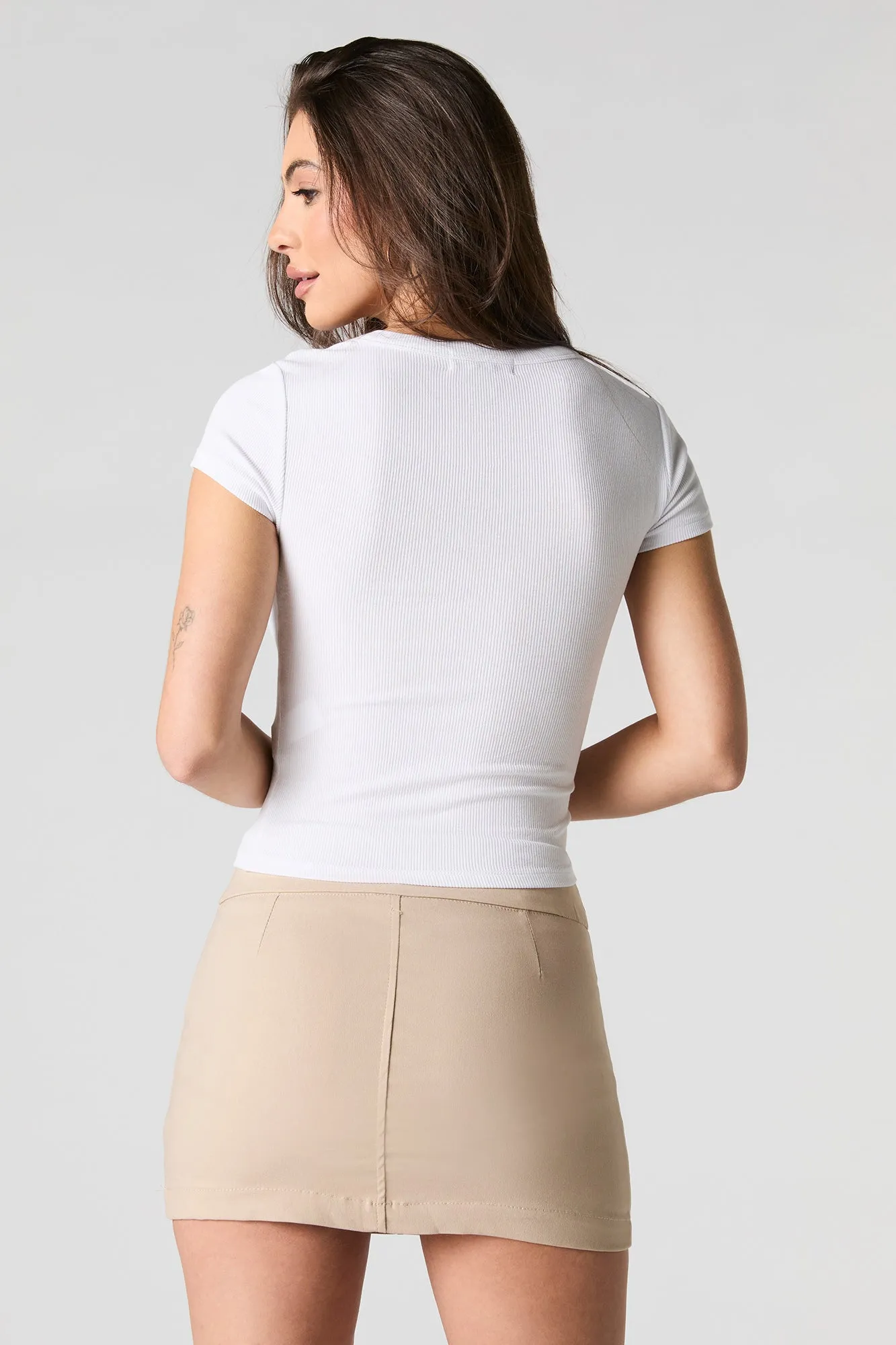 Ribbed Scoop Square Neck Short Sleeve Top