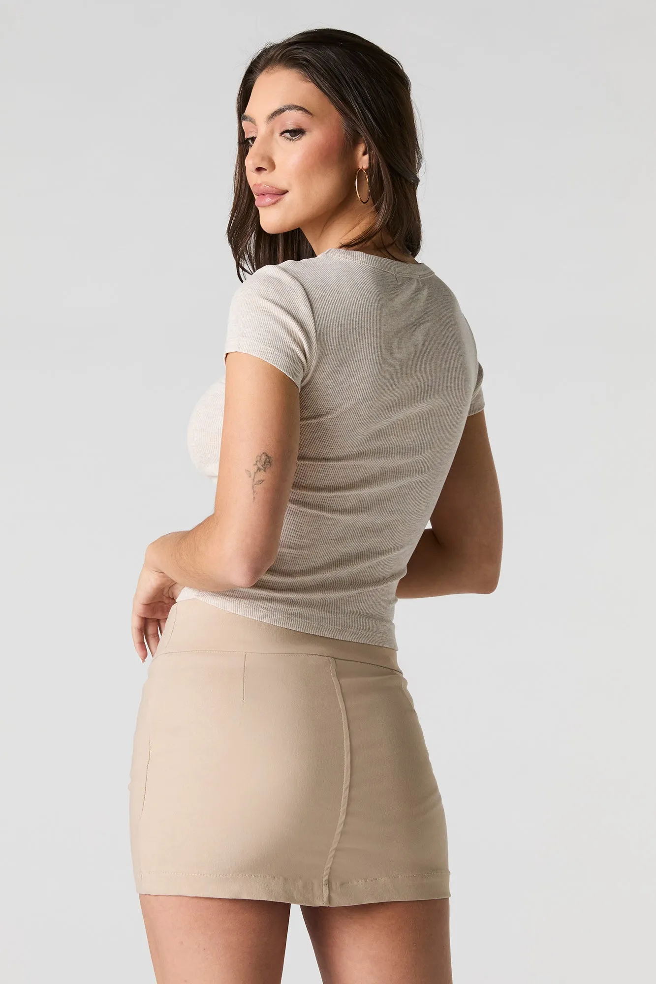Ribbed Scoop Square Neck Short Sleeve Top