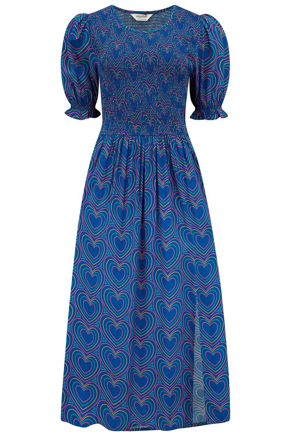 Rosita Midi Shirred Dress - Navy. Heart Explosion