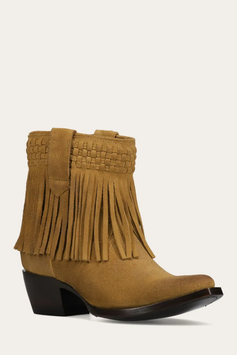 Sacha Short Fringe Bootie - Steel Blue - Pre-Loved