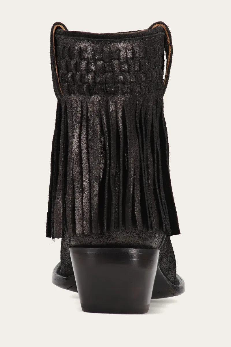Sacha Short Fringe Bootie - Steel Blue - Pre-Loved