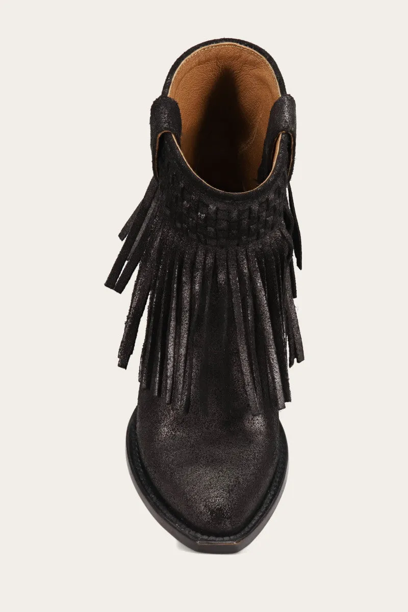 Sacha Short Fringe Bootie - Steel Blue - Pre-Loved