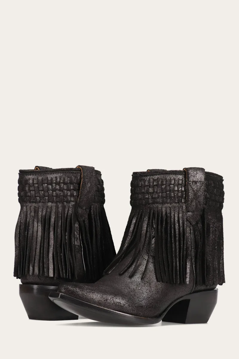 Sacha Short Fringe Bootie - Steel Blue - Pre-Loved