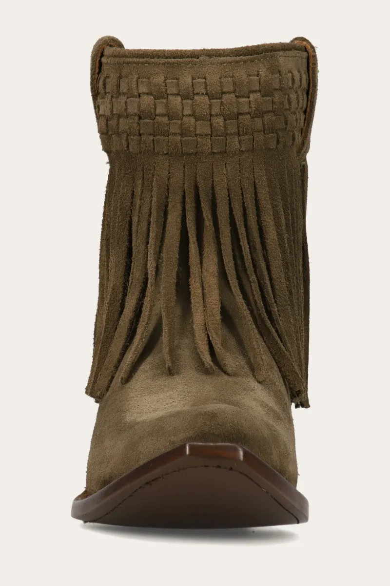 Sacha Short Fringe Bootie - Steel Blue - Pre-Loved