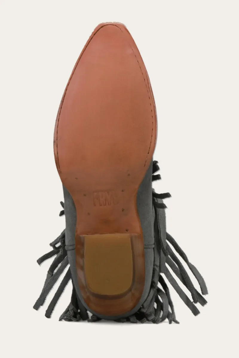 Sacha Short Fringe Bootie - Steel Blue - Pre-Loved