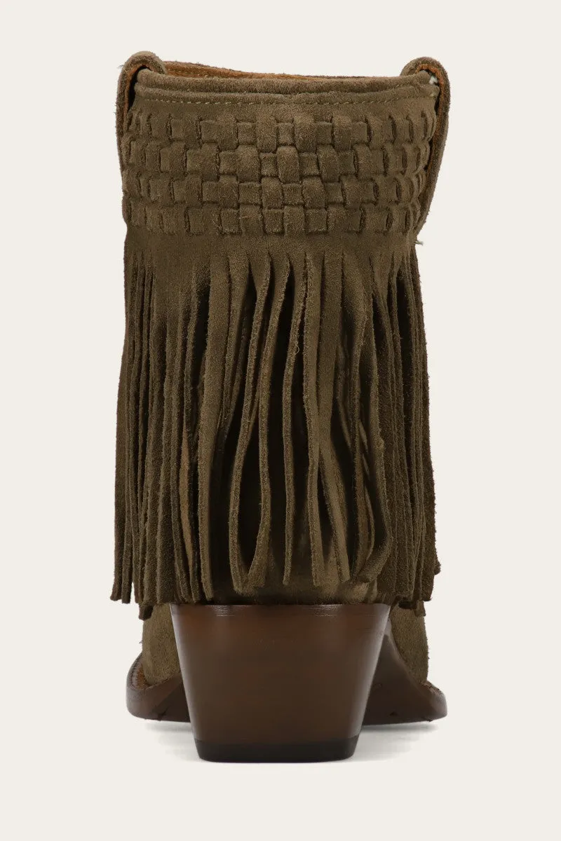 Sacha Short Fringe Bootie - Steel Blue - Pre-Loved