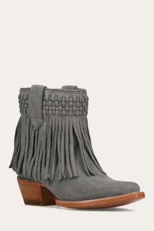 Sacha Short Fringe Bootie - Steel Blue - Pre-Loved