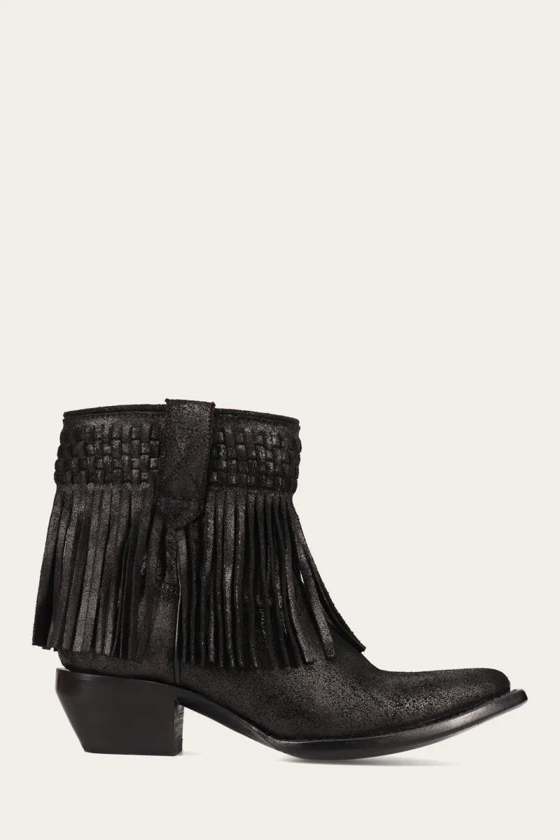 Sacha Short Fringe Bootie - Steel Blue - Pre-Loved