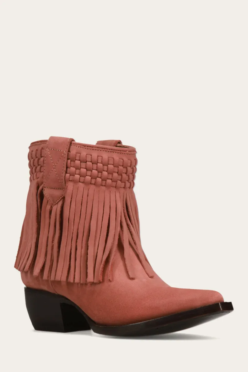 Sacha Short Fringe Bootie - Steel Blue - Pre-Loved