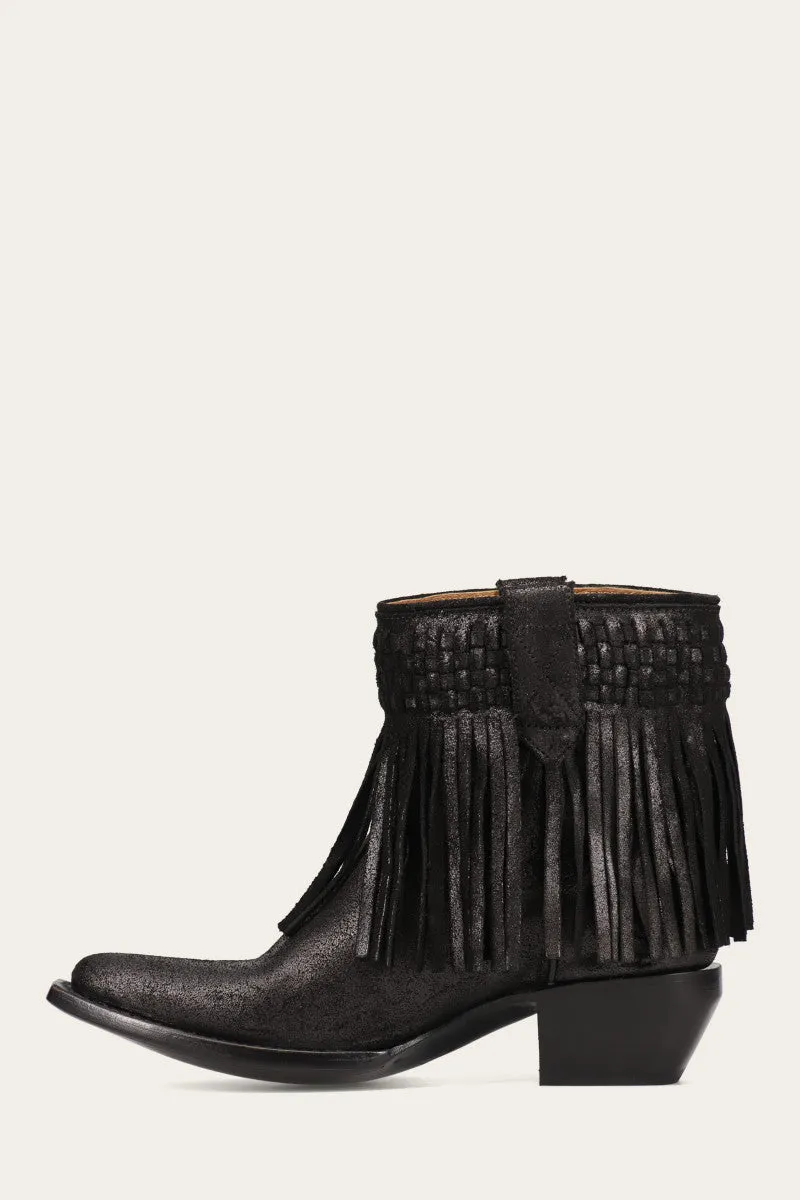 Sacha Short Fringe Bootie - Steel Blue - Pre-Loved