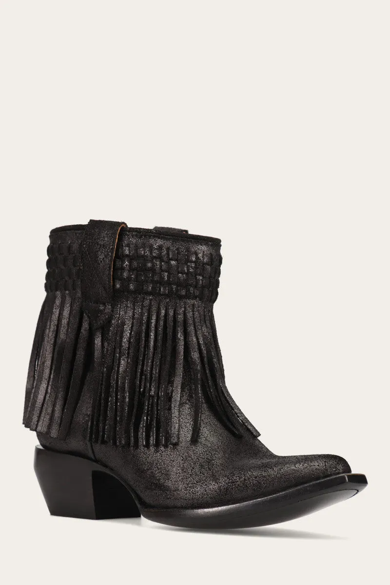 Sacha Short Fringe Bootie - Steel Blue - Pre-Loved