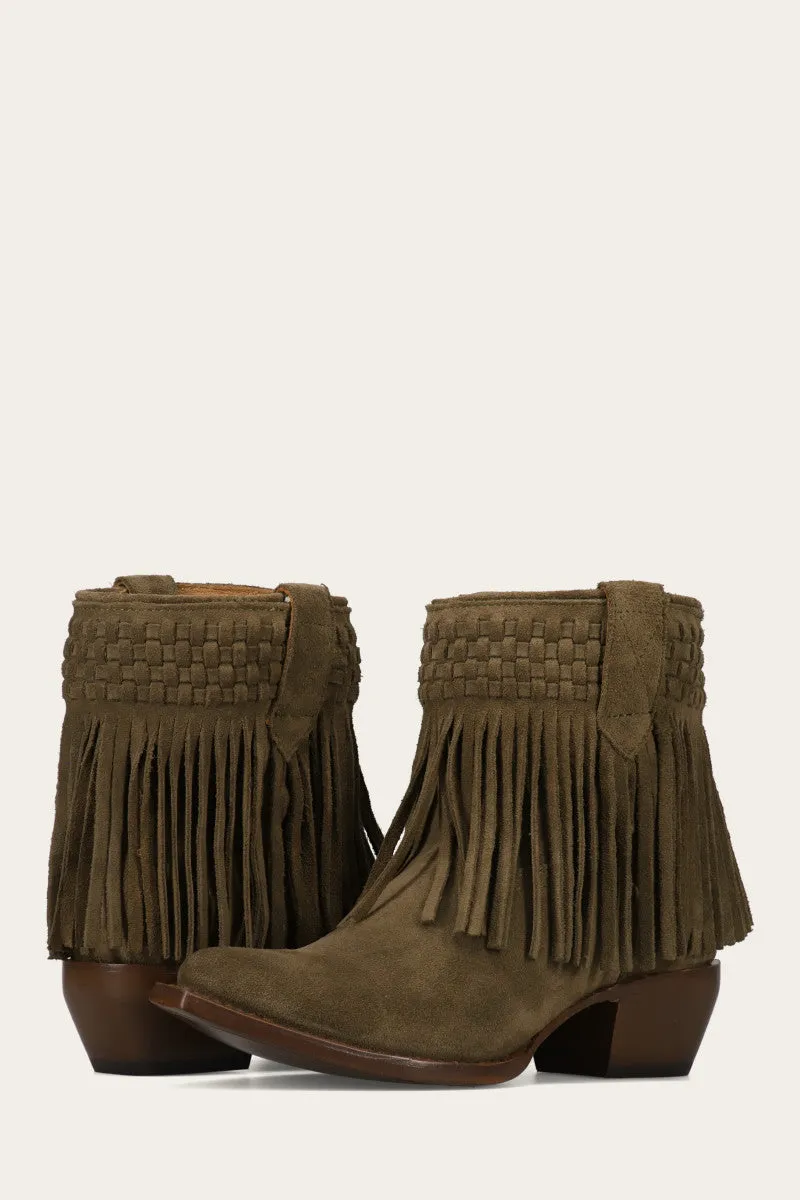 Sacha Short Fringe Bootie - Steel Blue - Pre-Loved