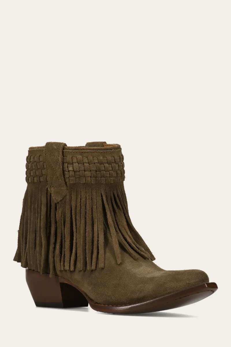 Sacha Short Fringe Bootie - Steel Blue - Pre-Loved
