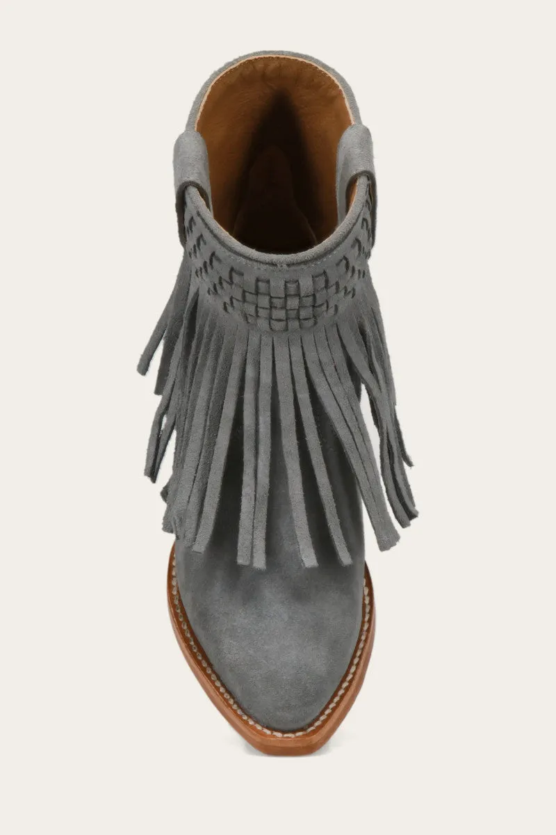 Sacha Short Fringe Bootie - Steel Blue - Pre-Loved