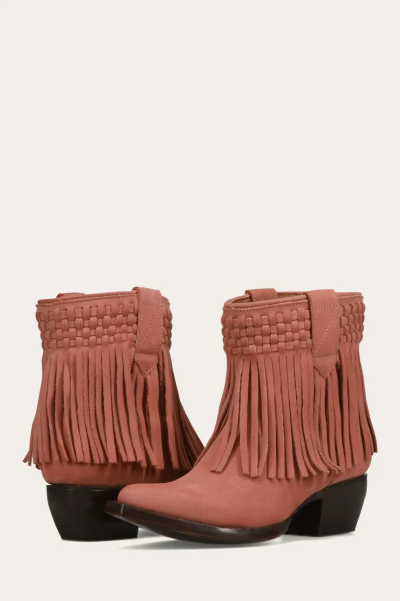 Sacha Short Fringe Bootie - Steel Blue - Pre-Loved