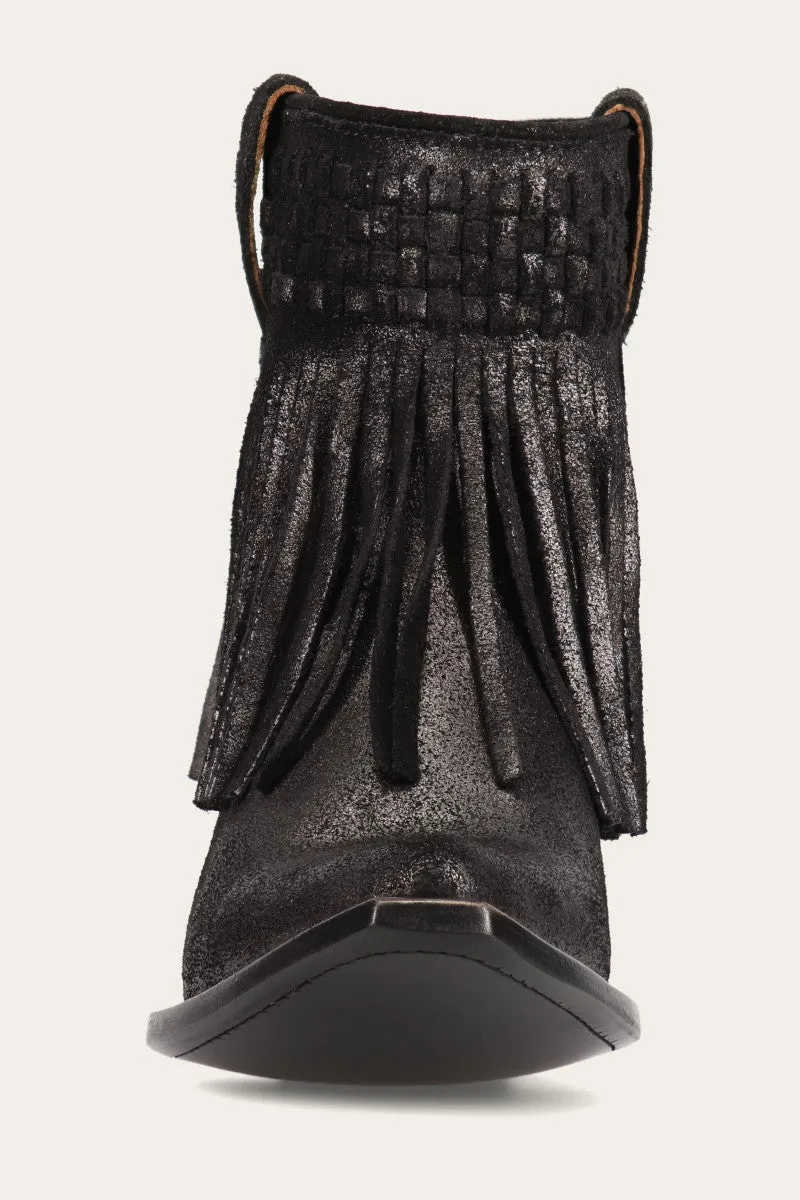 Sacha Short Fringe Bootie - Steel Blue - Pre-Loved