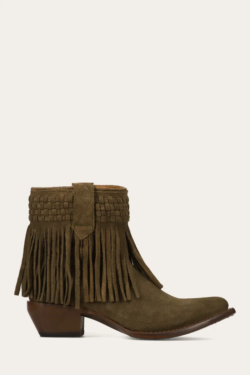 Sacha Short Fringe Bootie - Steel Blue - Pre-Loved