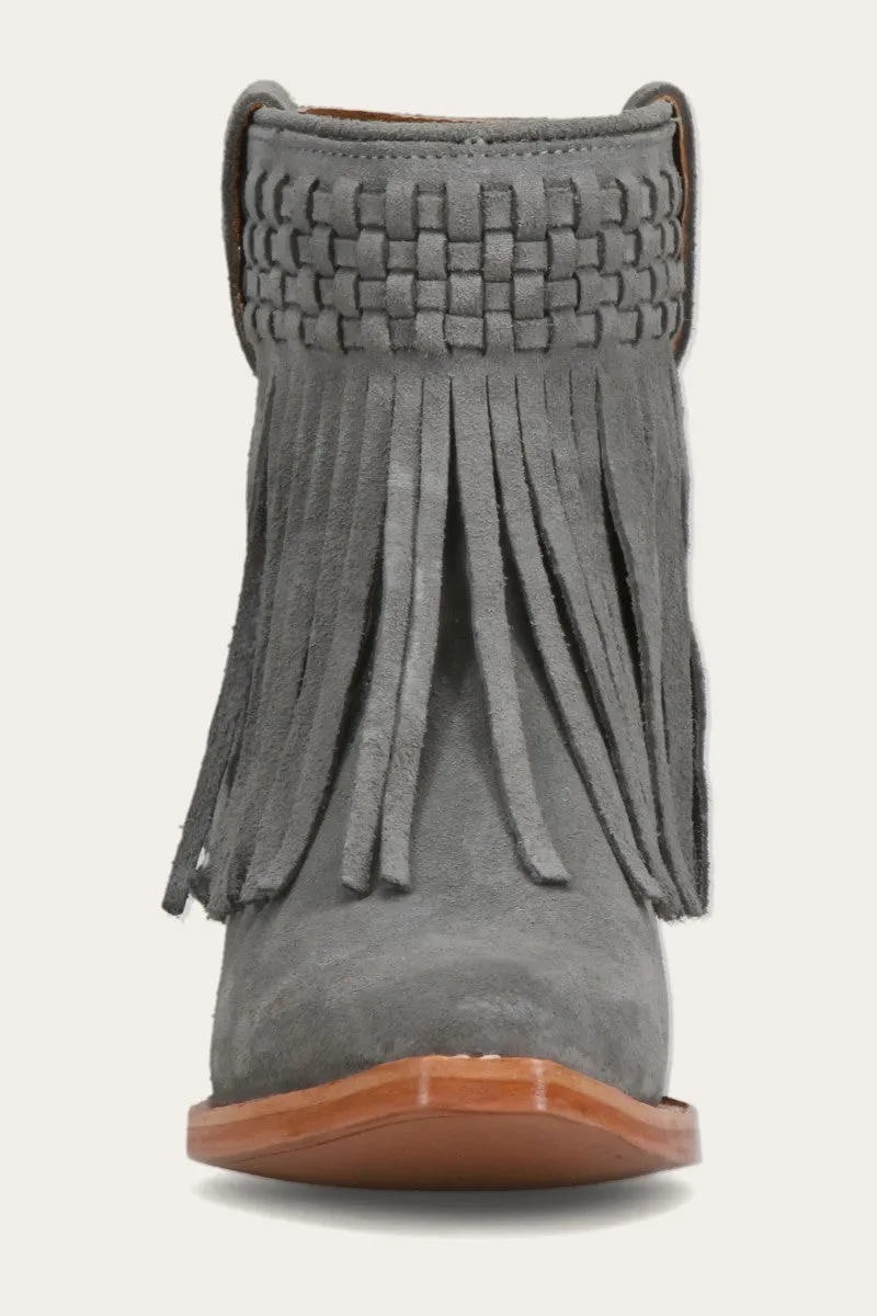 Sacha Short Fringe Bootie - Steel Blue - Pre-Loved