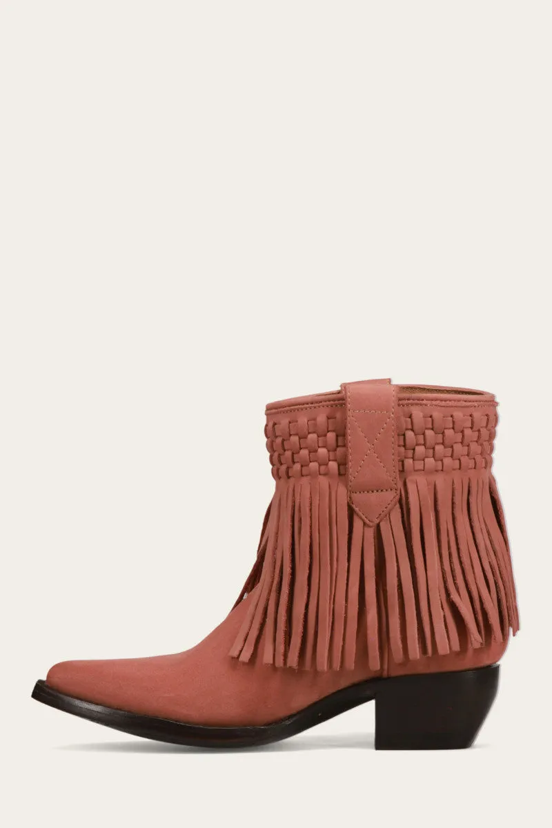 Sacha Short Fringe Bootie - Steel Blue - Pre-Loved