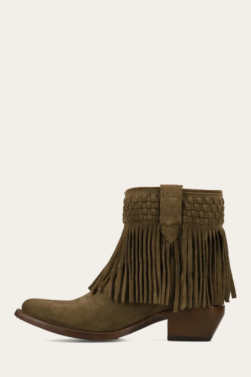 Sacha Short Fringe Bootie - Steel Blue - Pre-Loved