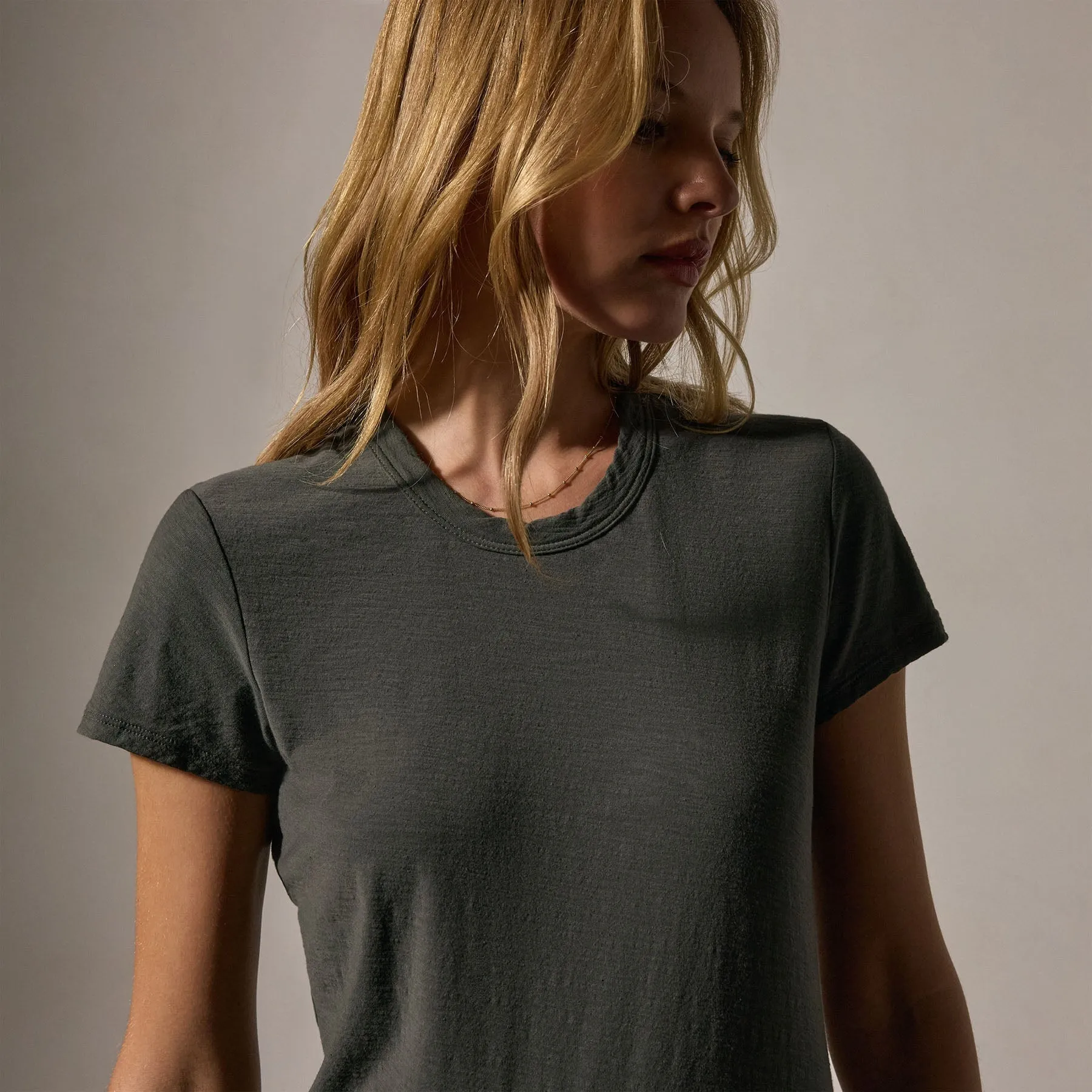 Sheer Slub Crew Neck Tee - Granite