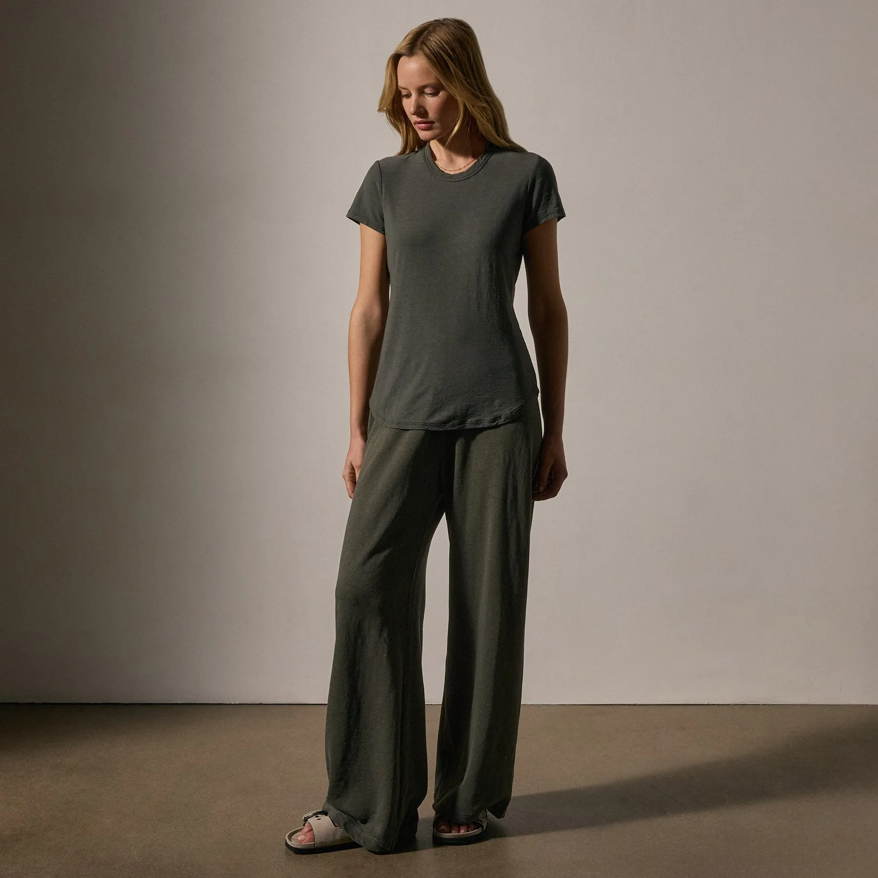 Sheer Slub Crew Neck Tee - Granite