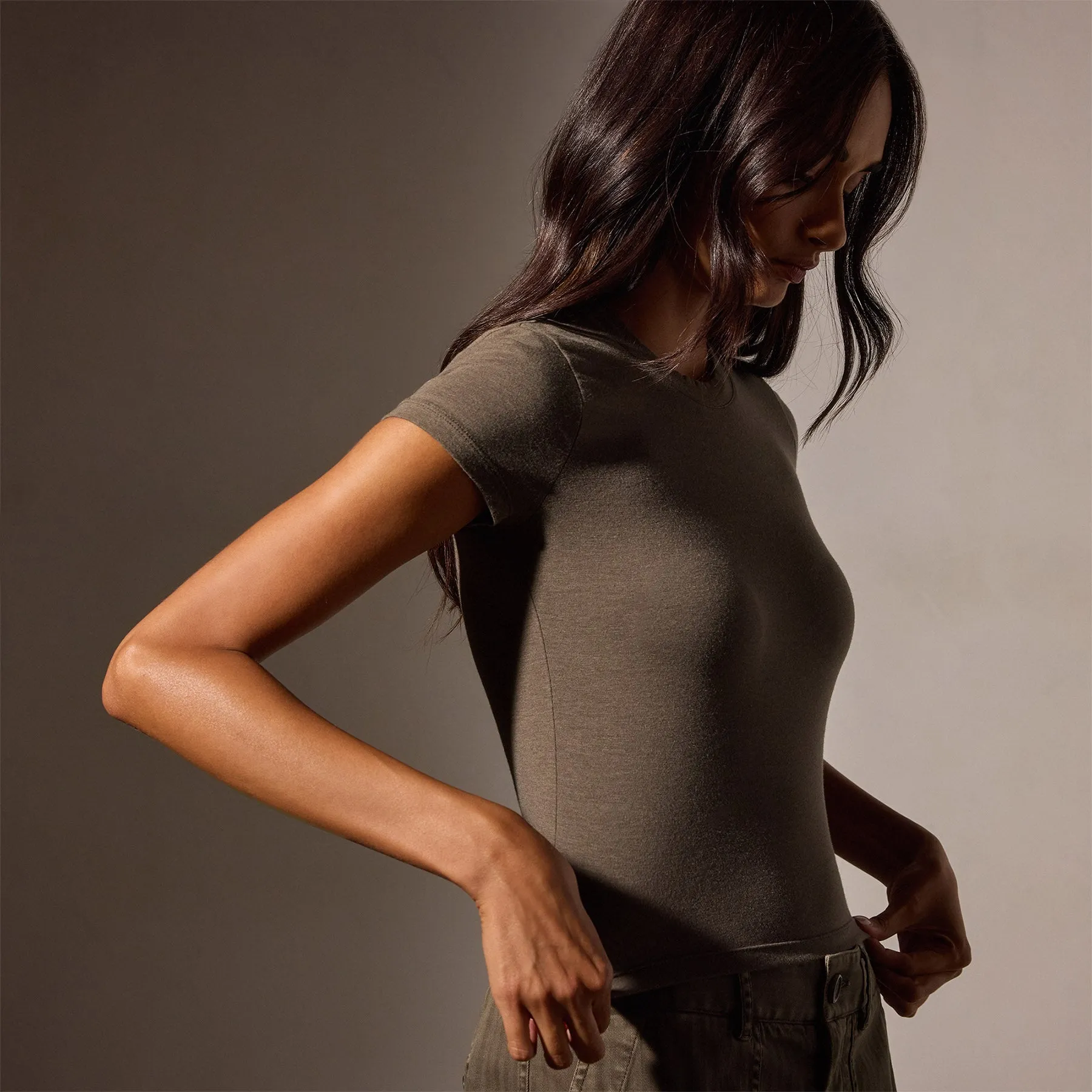Short Sleeve Cropped Tee - Army Green