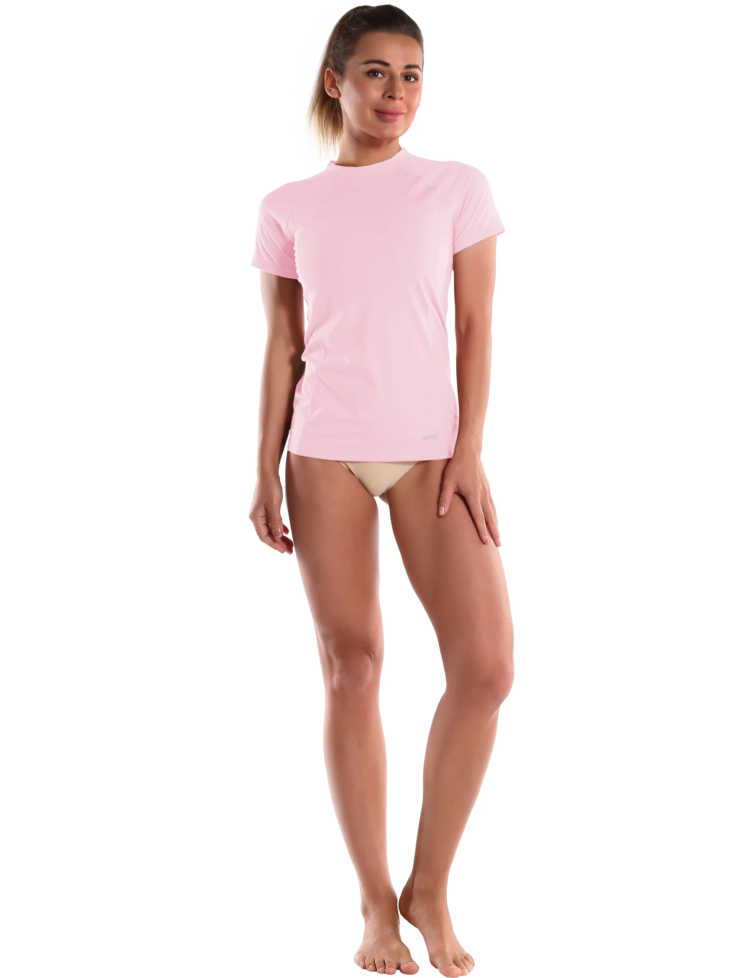 Short Sleeve UPF 50 Rashguard lightpink_Plus Size