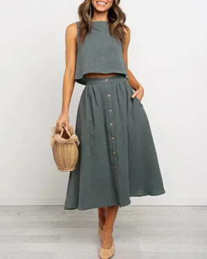 Short Vest Midi Skirt Set