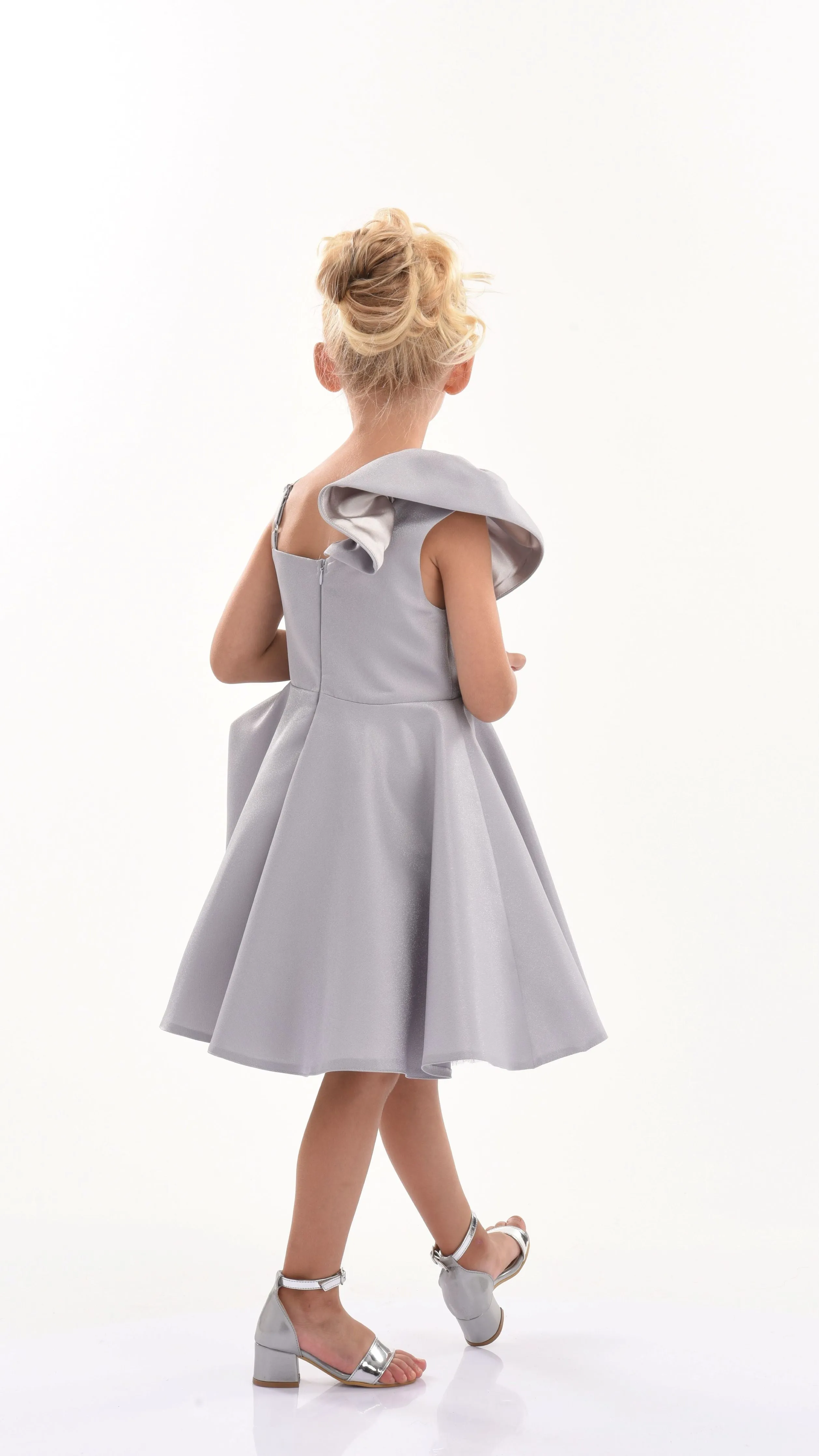 Silver Riviera Off Shoulder Ruffle Dress