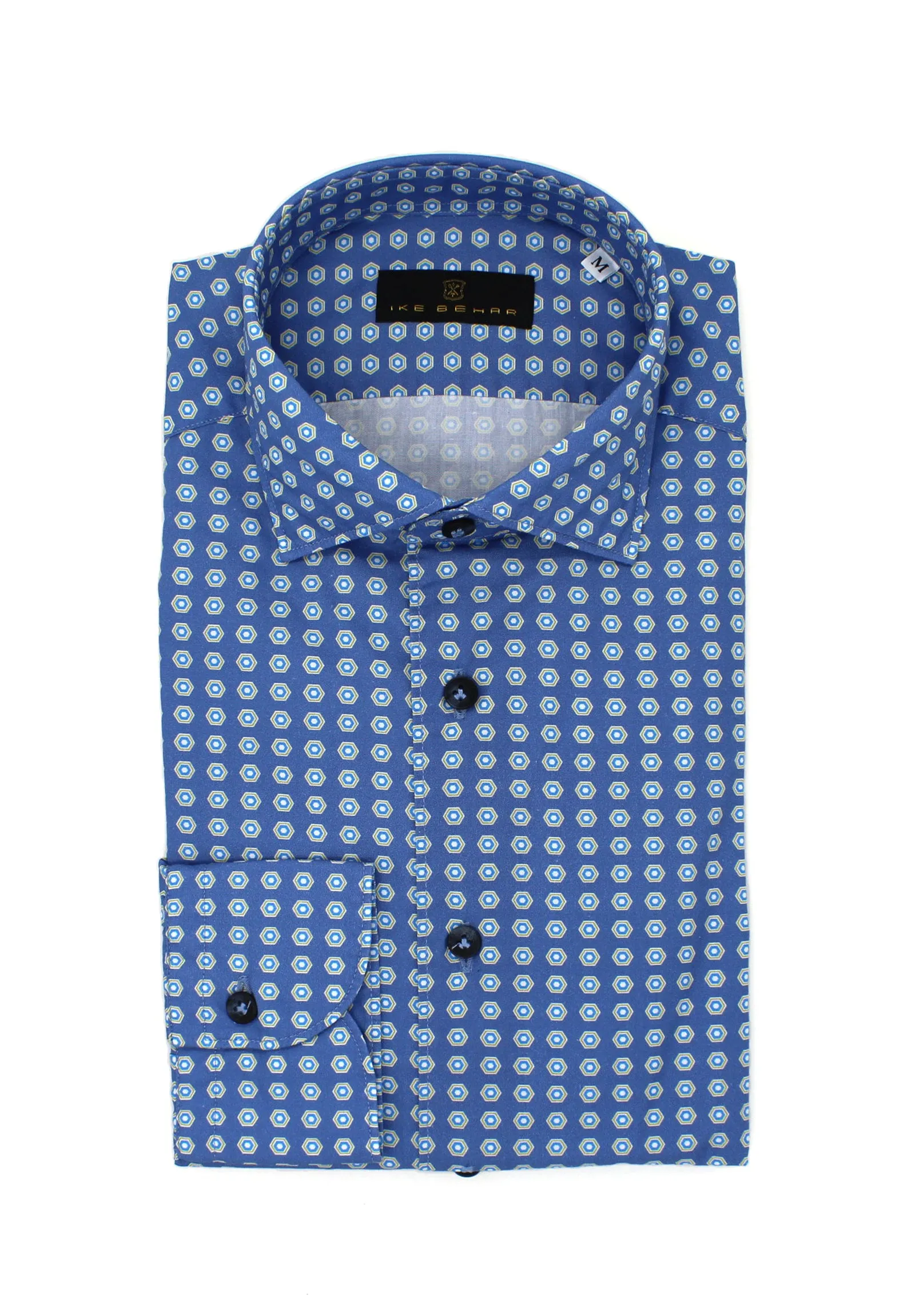 Steel Blue Hexagon Print Sport Shirt