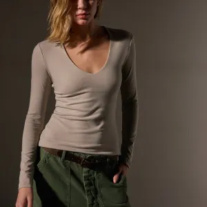Stretch Lotus Deep V Tee - Tan