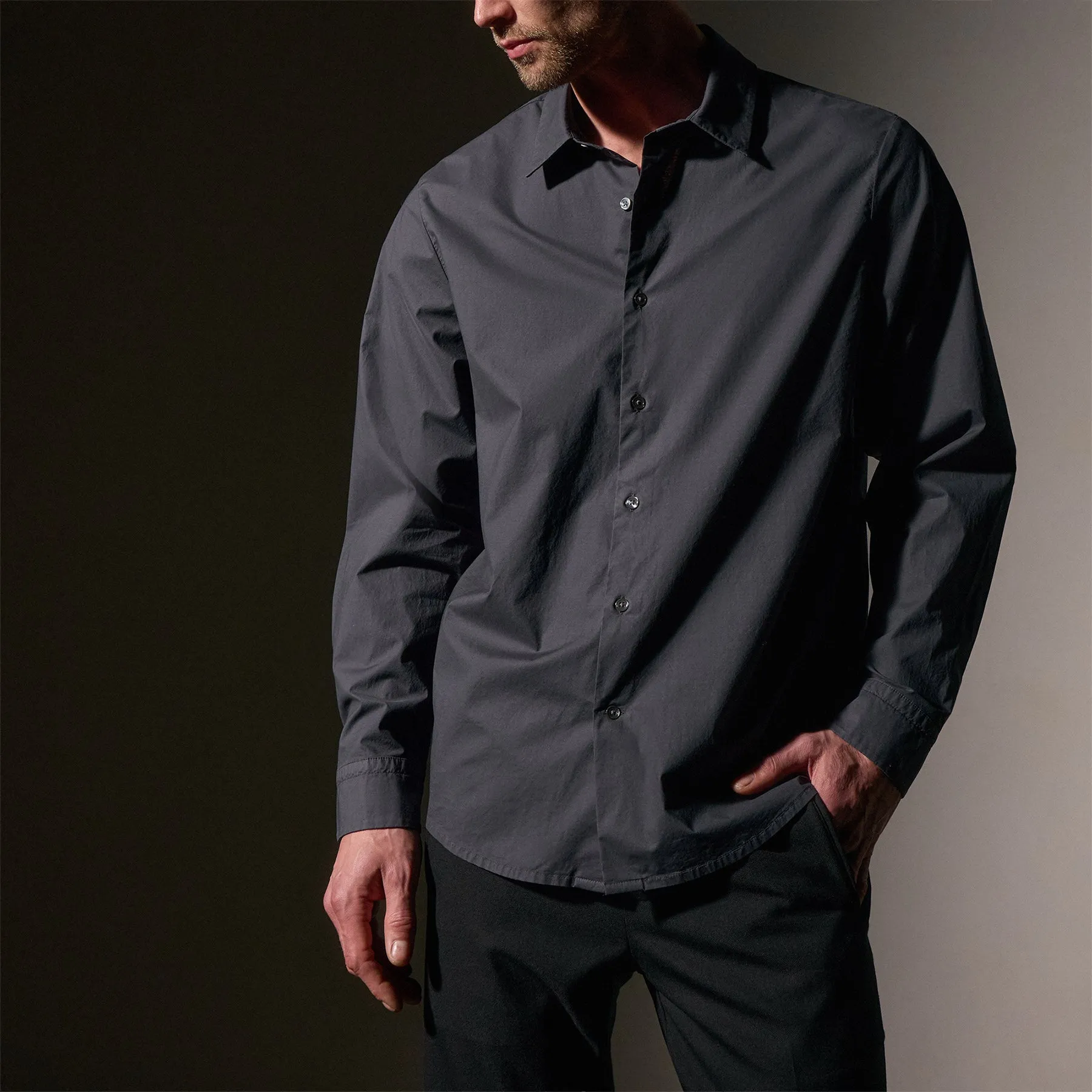 Stretch Poplin Shirt - Asphalt
