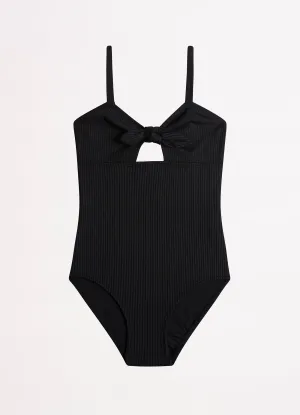 Summer Essential Girls Tie Front One Piece - Black