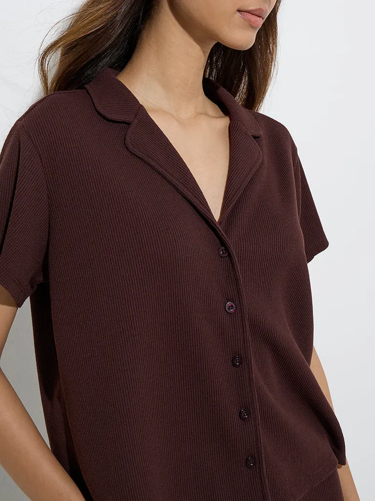 Superstar Brown Waffle-Textured Shirt