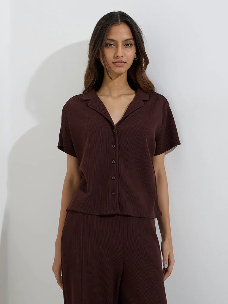 Superstar Brown Waffle-Textured Shirt