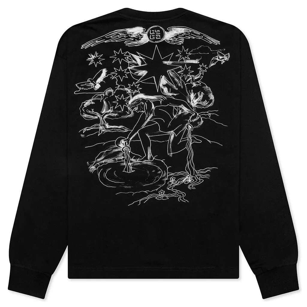 Tarot Print Boxy Fit Long Sleeve T-Shirt - Black