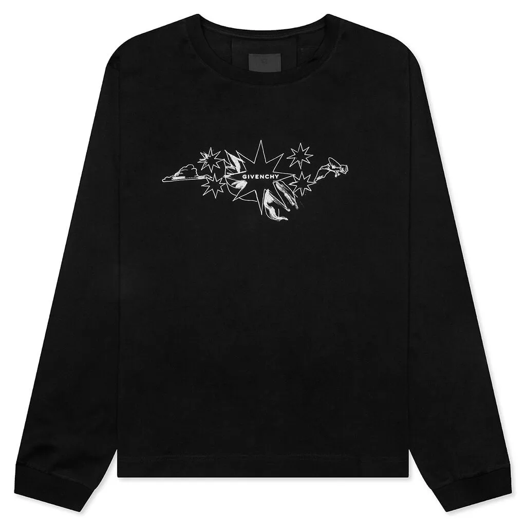 Tarot Print Boxy Fit Long Sleeve T-Shirt - Black