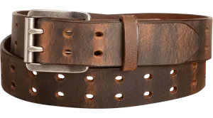 The Holey Buffalo: Crazy Horse Non Stitched Double Prong Water Buffalo Leather Belt With Nickel Roller 1.50" (Soft & Flexible)