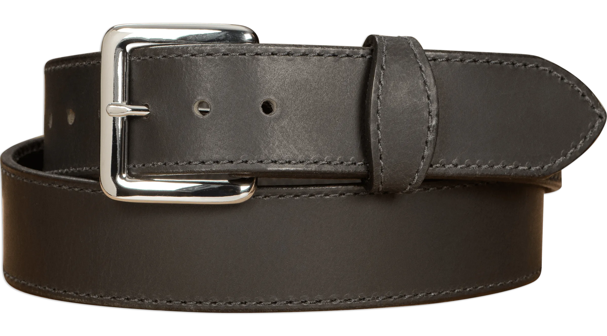 The Lakota: Black Stitched Water Buffalo Leather Belt With Snaps 1.50"