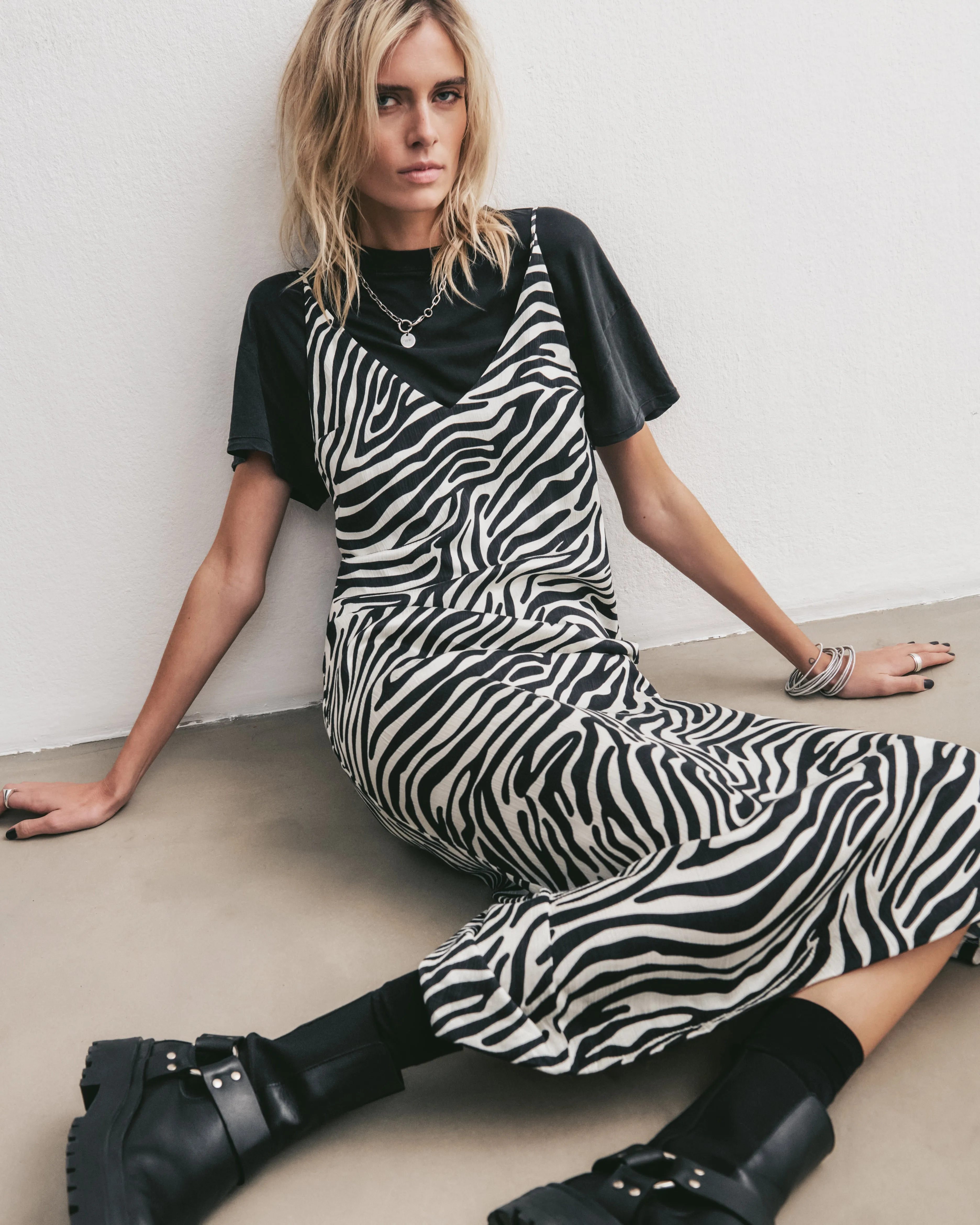 The Zebra Long Lyocell Slip Dress