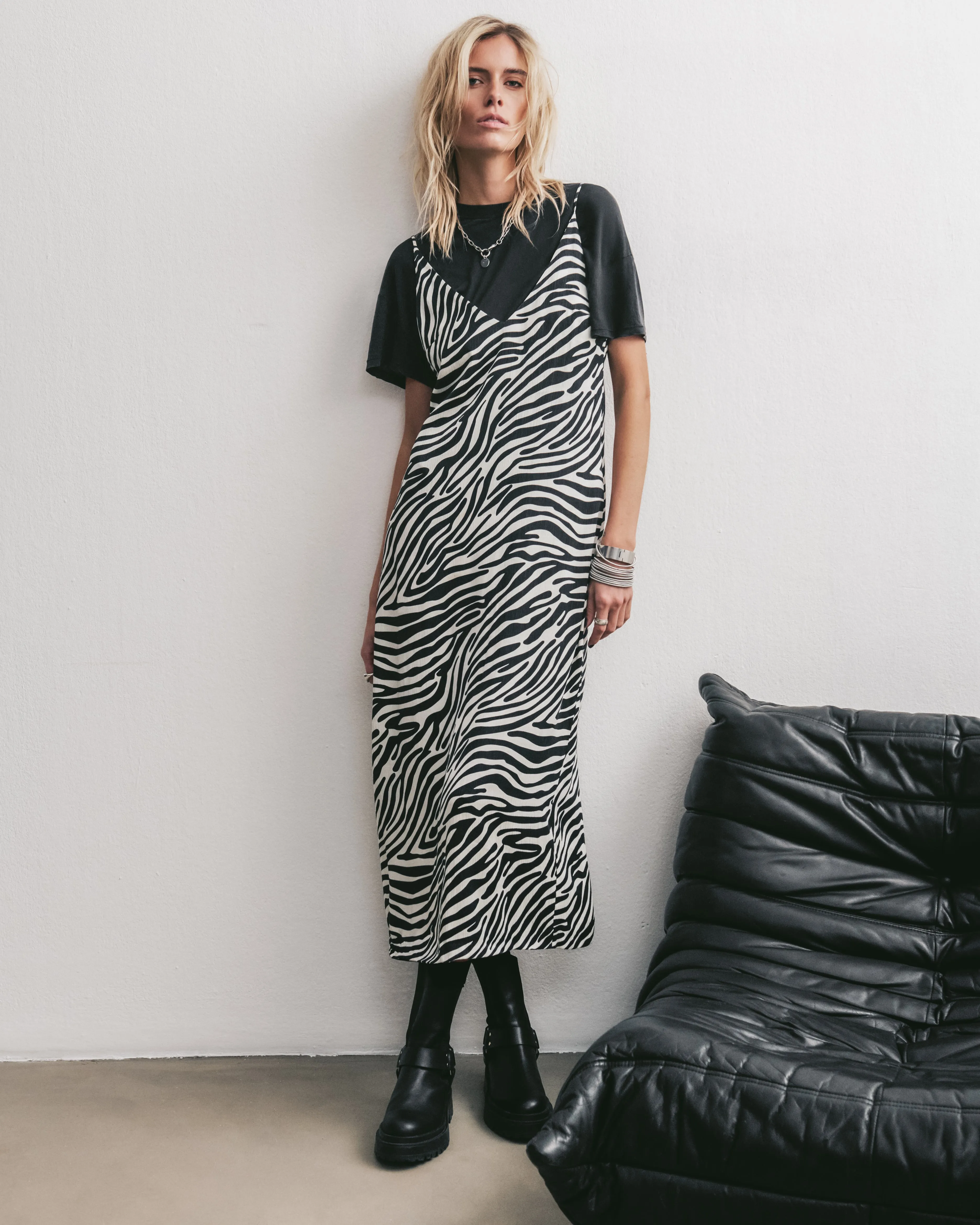 The Zebra Long Lyocell Slip Dress