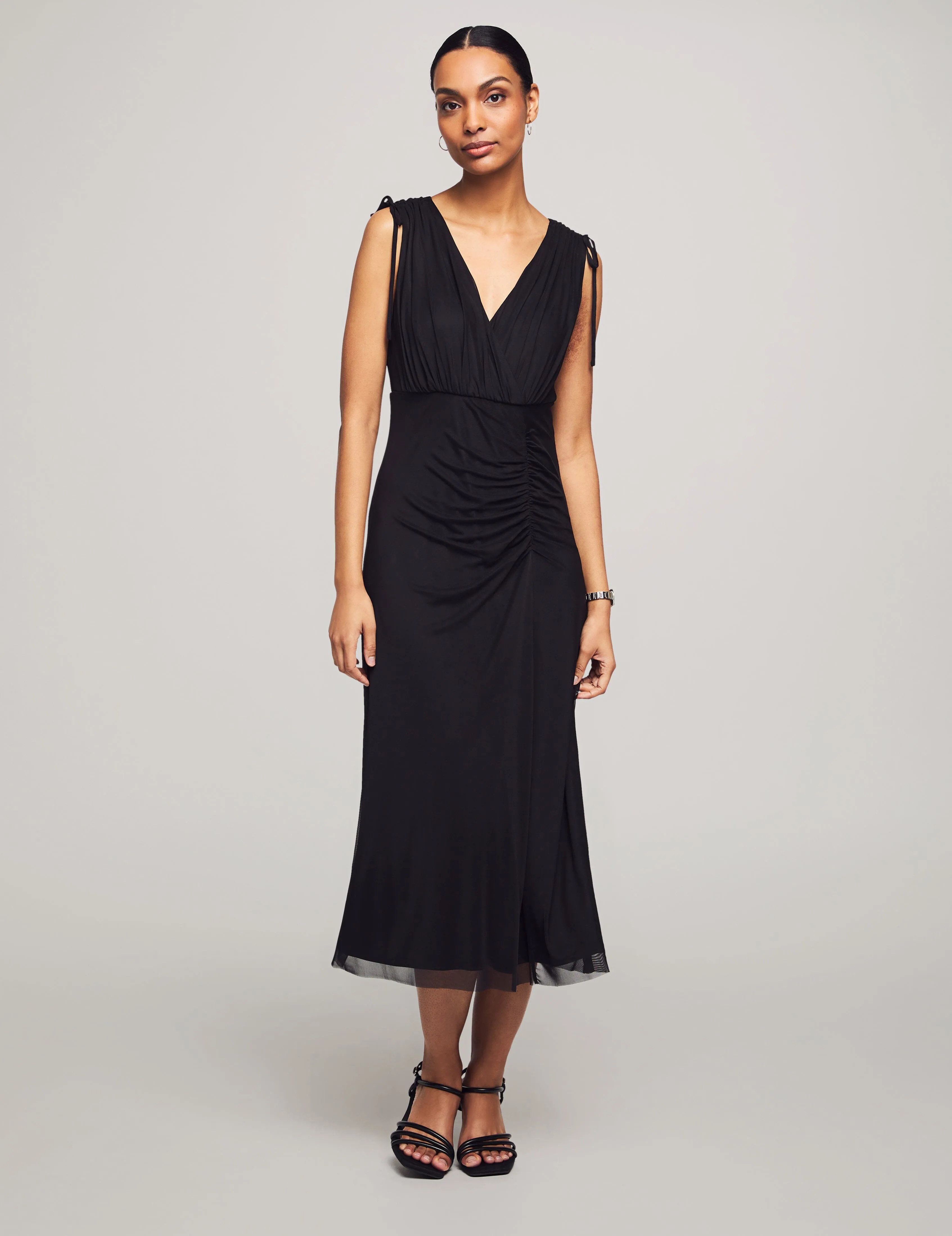 Tie Shoulder Surplice Midi Dress- Sale