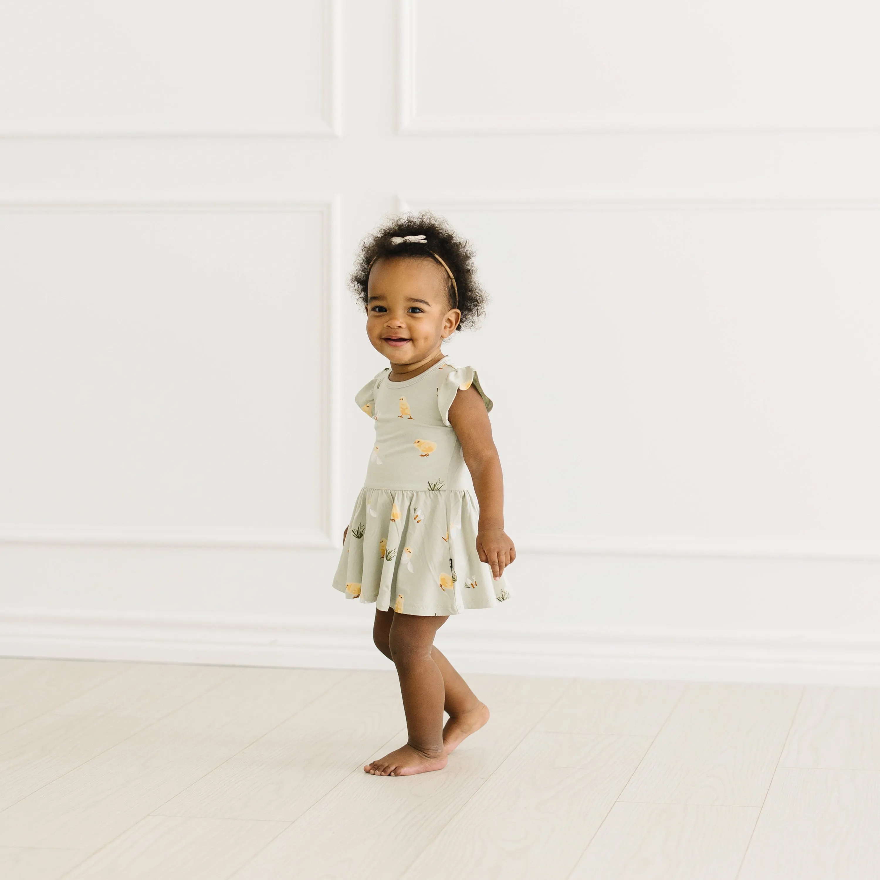 Twirl Bodysuit Dress in Aloe Chick