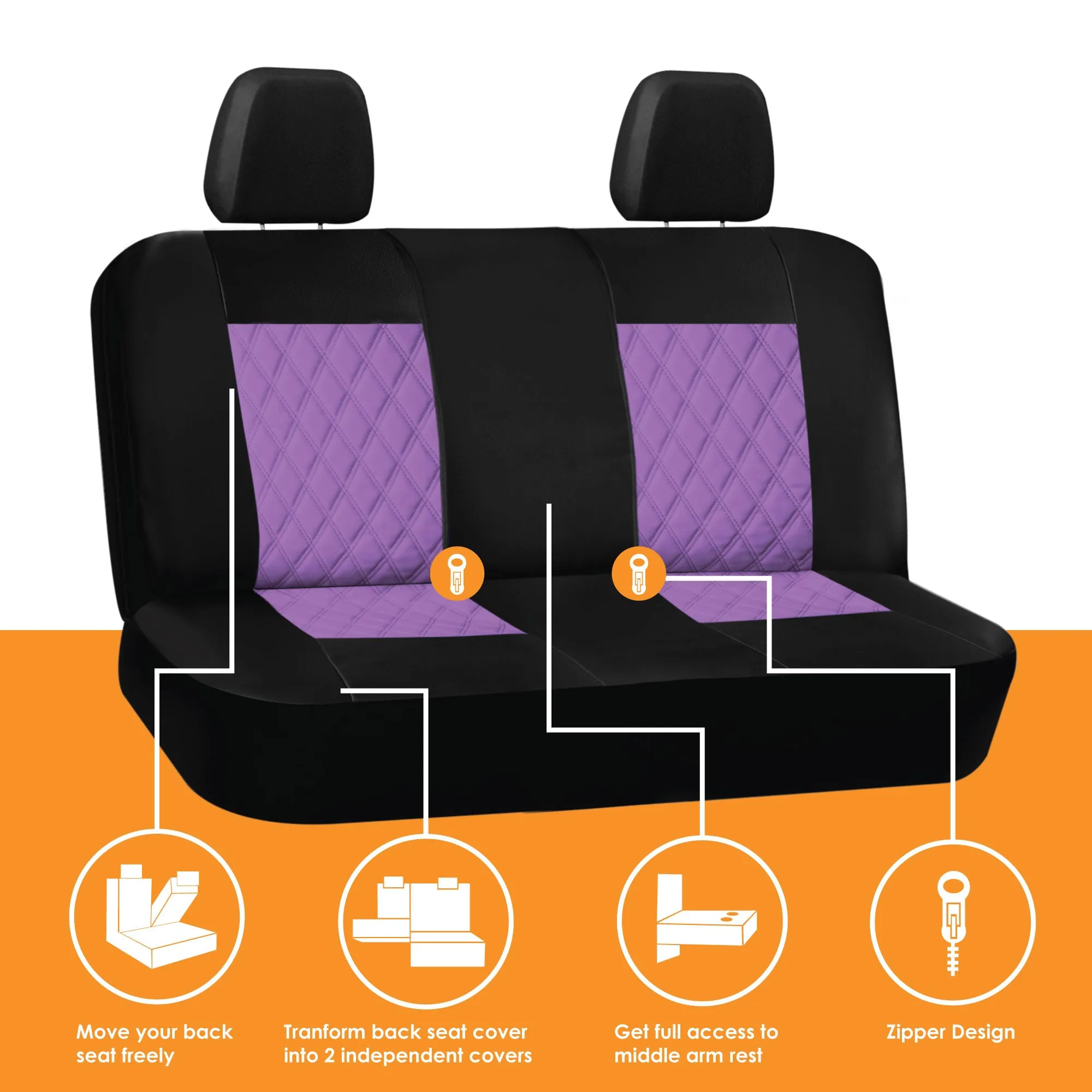 Ultra Modern Quilted Leatherette Seat Covers Full Set - Purple