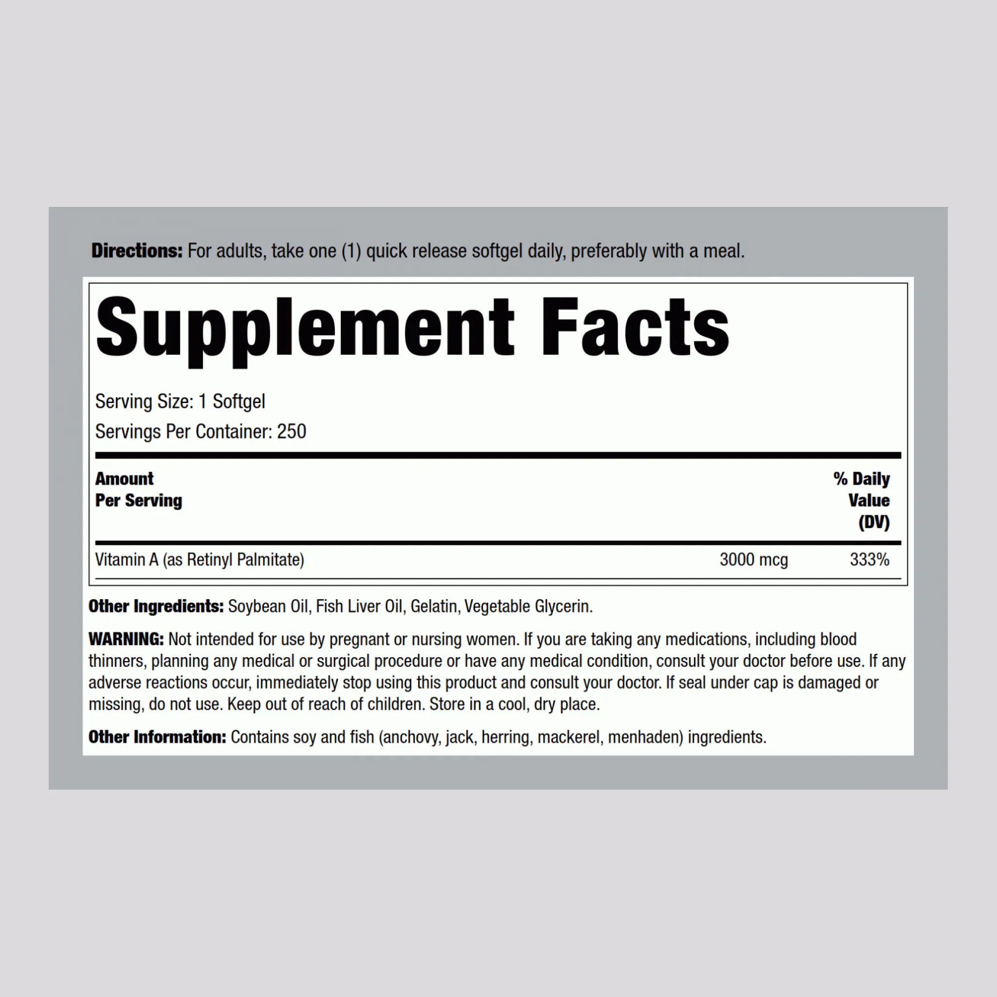 Vitamin A, 10,000 IU, 250 Quick Release Softgels