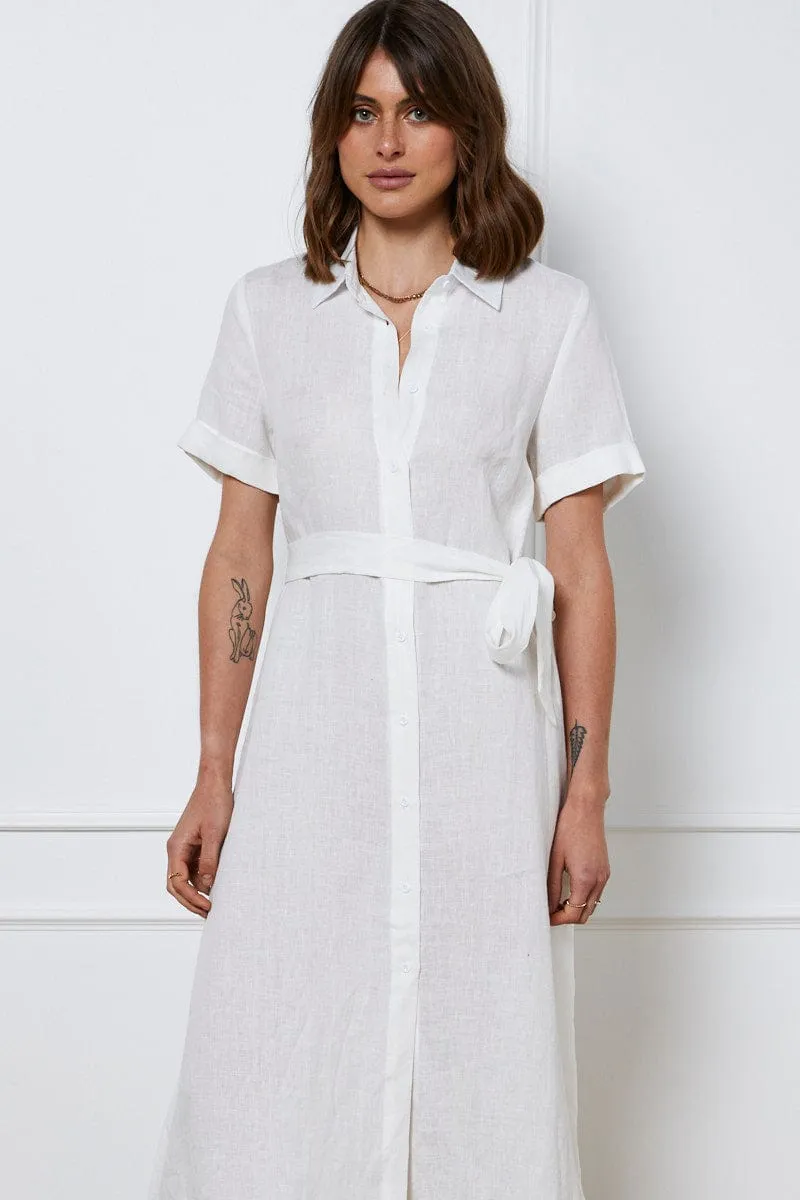 White A Line Dress Short Sleeve Maxi
