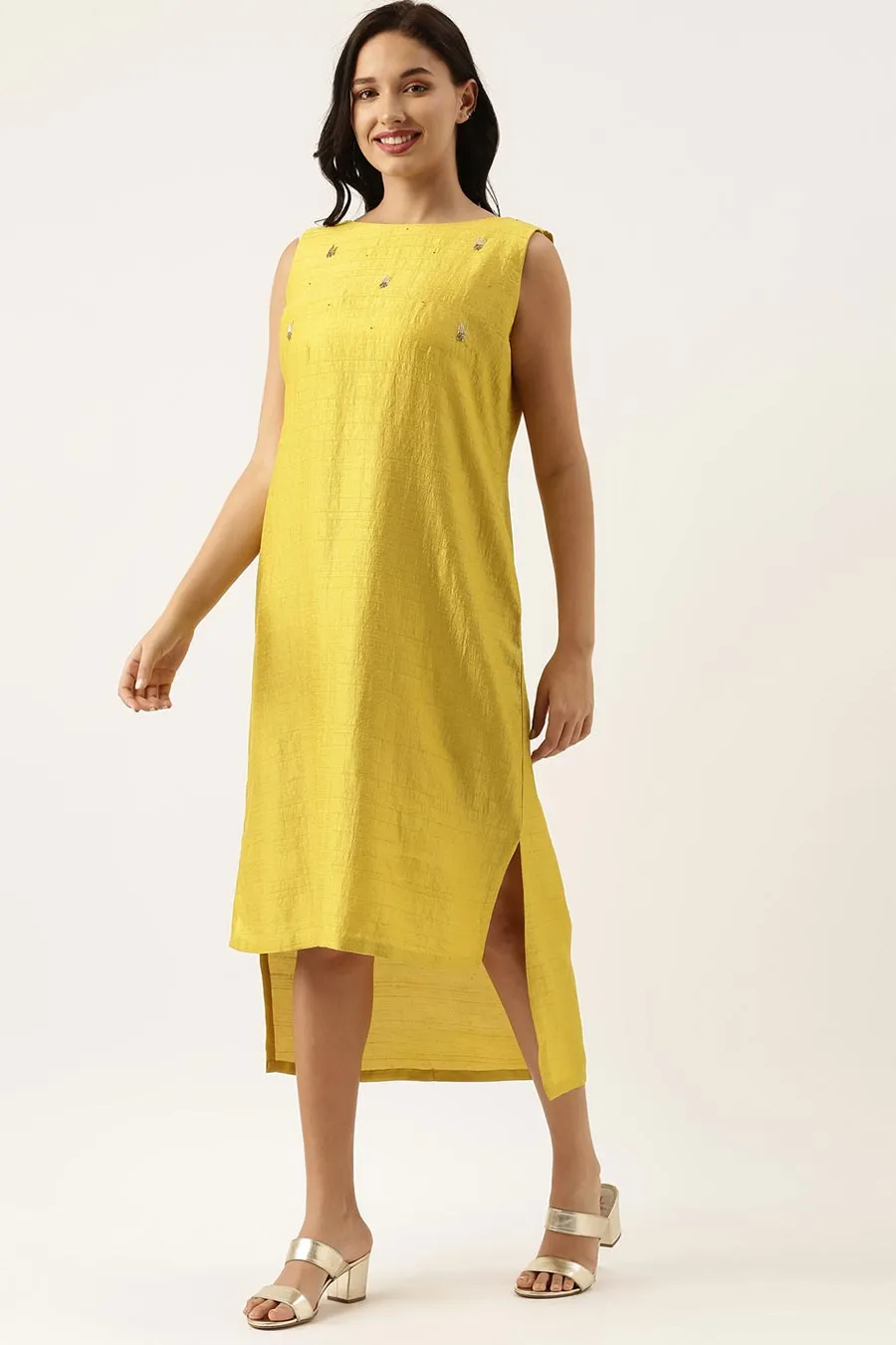 Yellow Silk High Low Dress