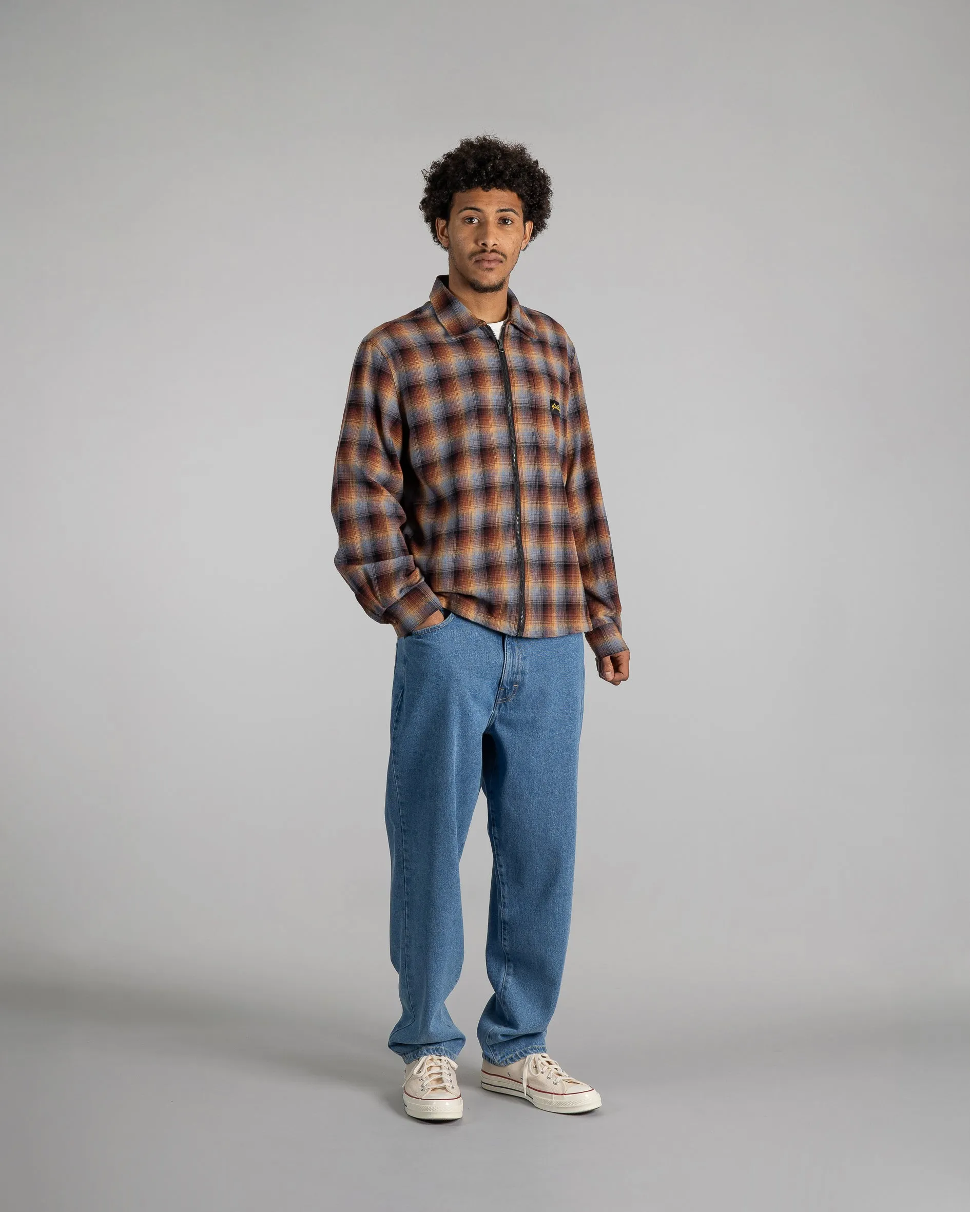 Zip Shirt (Brown/Blue Plaid)
