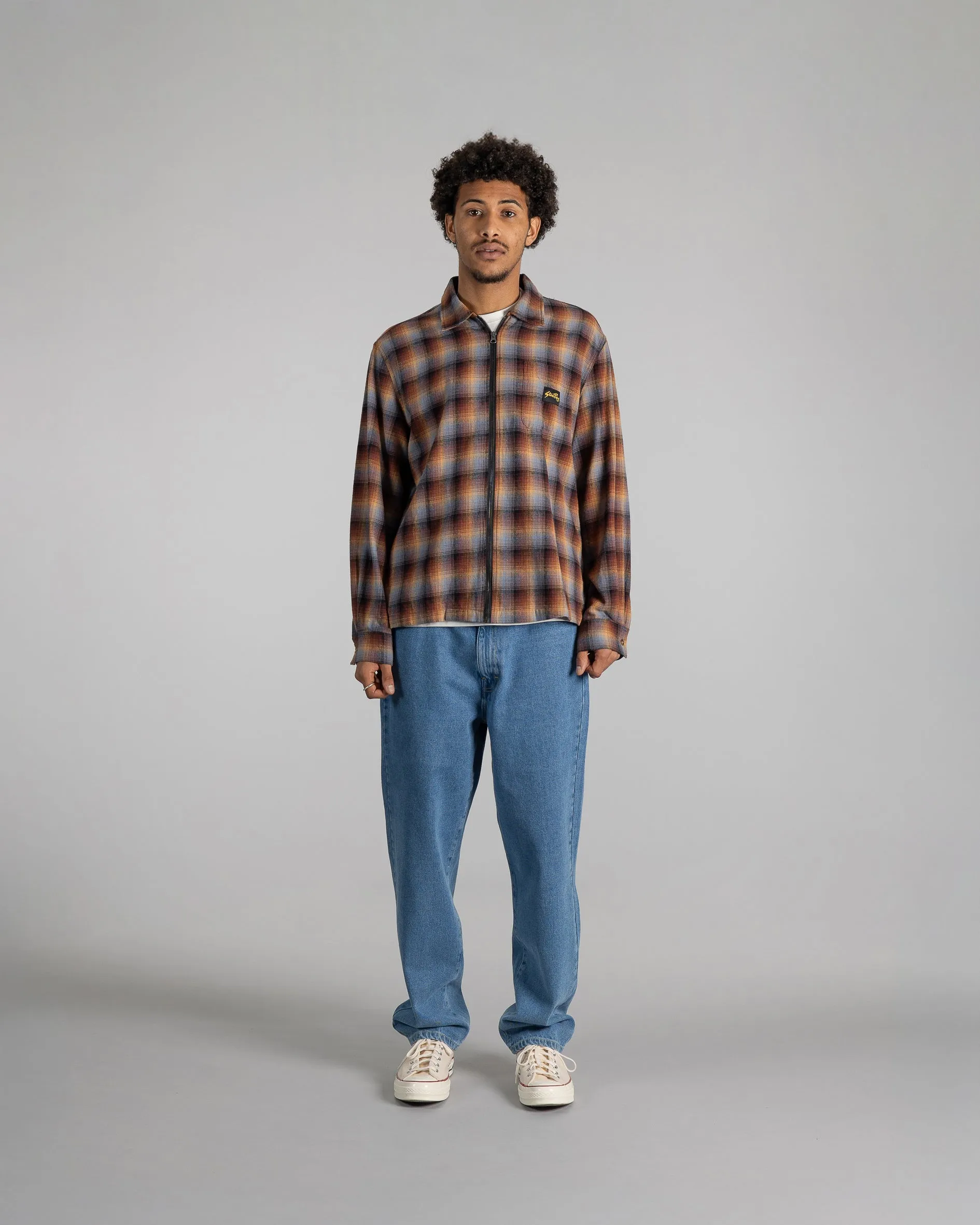Zip Shirt (Brown/Blue Plaid)
